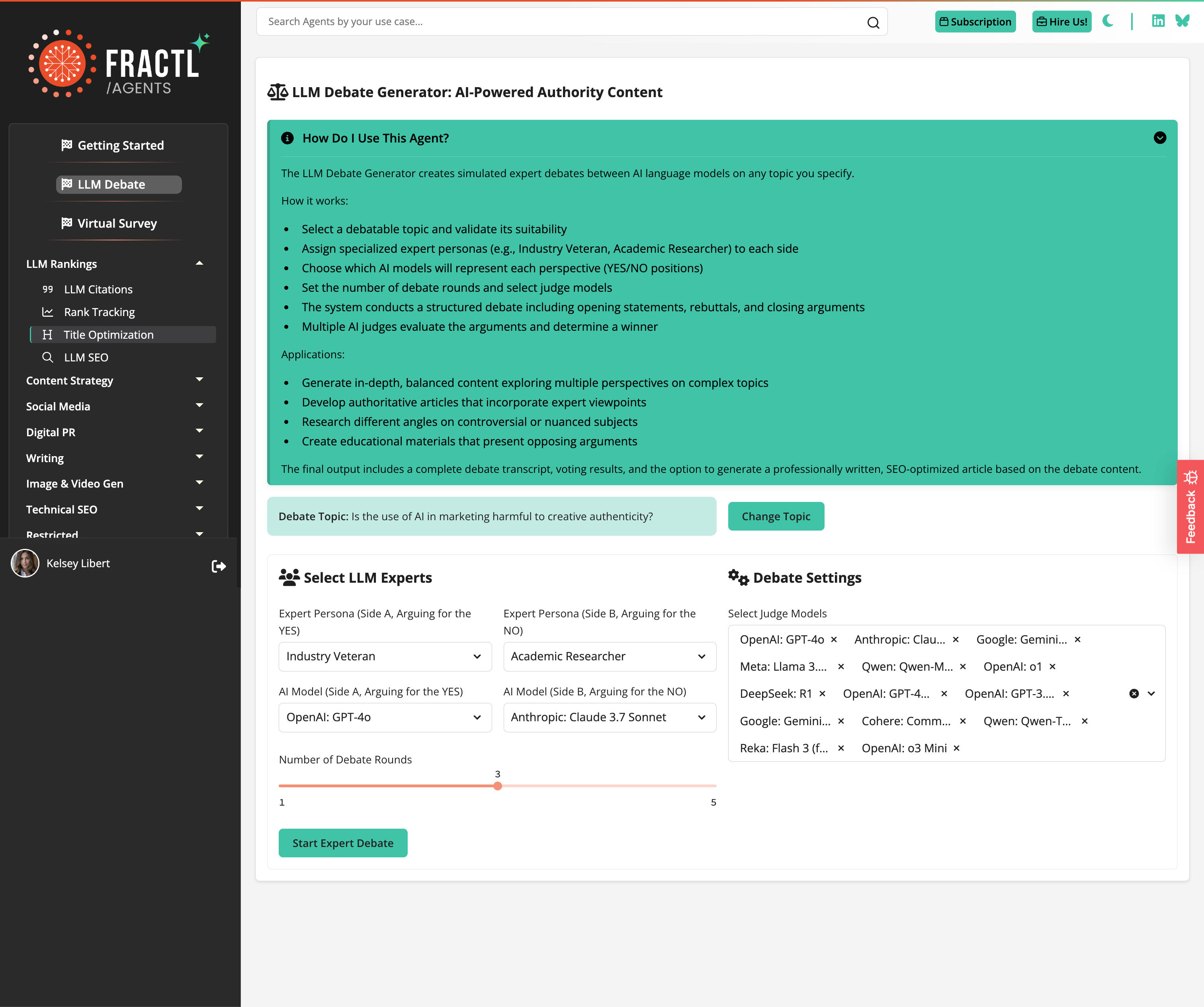 LLM Debate Agent Interface